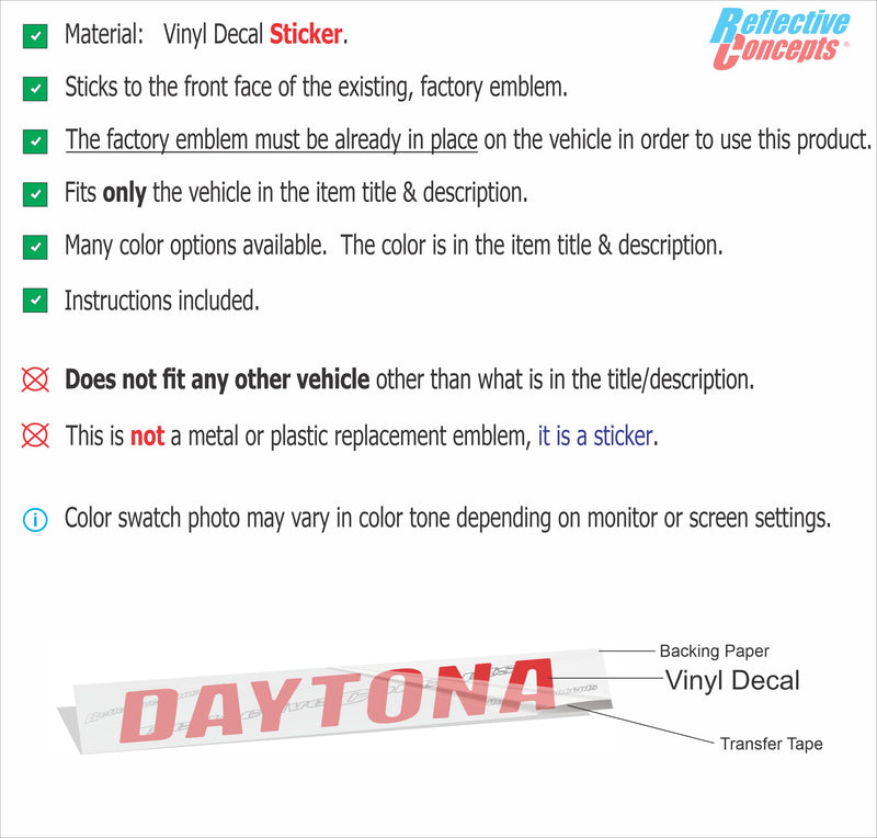 DAYTONA Dash Plaque Emblem Lettering Overlay Decal - 17-23 Charger