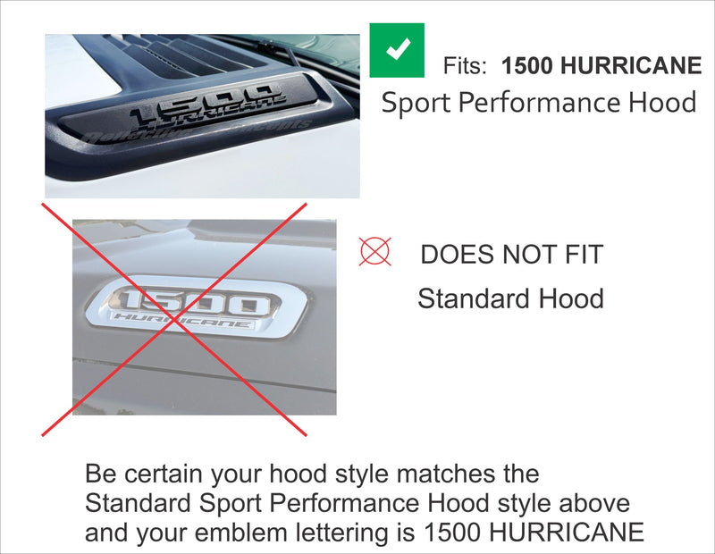 1500 Hurricane Sport Performance Hood Emblem Overlay Decals - 2026 Laramie and Rebel