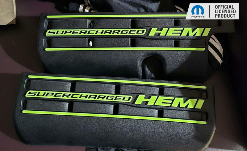 Supercharged Hemi Engine Cover Overlay Decals - SRT Hellcat Charger & Challenger