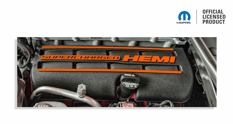 Supercharged Hemi Engine Cover Overlay Decals - SRT Hellcat Charger & Challenger