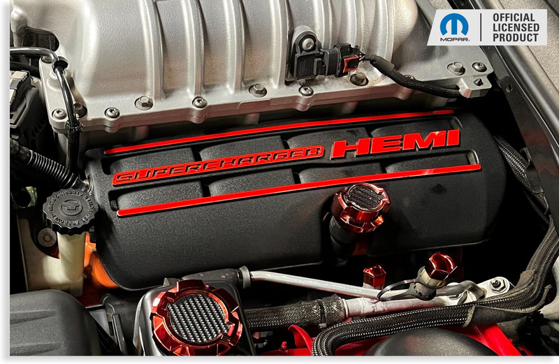Supercharged Hemi Engine Cover Overlay Decals - SRT Hellcat Charger & Challenger